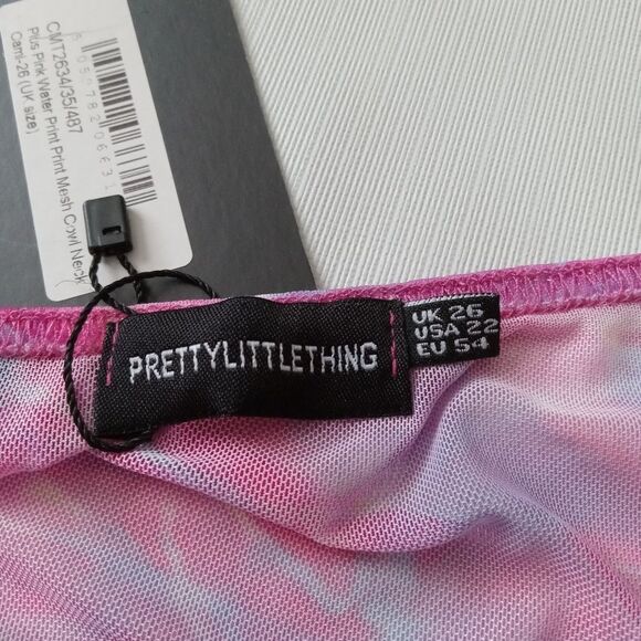 PLT Pink and Purple Watercolor Print Mesh Cowl Neck Cropped Cami Women's Size 22 - Picture 3 of 12